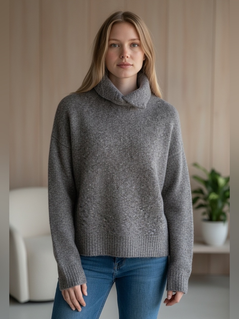 French Connection Gray Wool Collared Sweater Medium Marled Knit